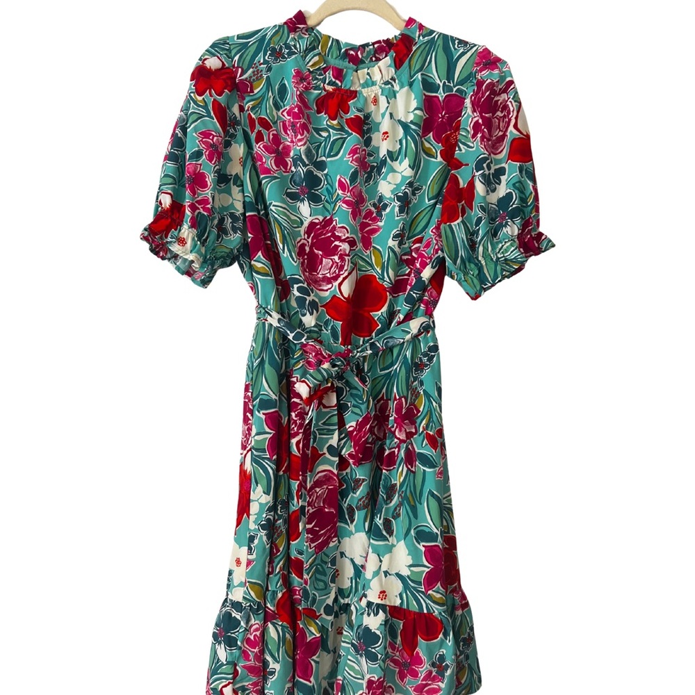THML Floral Midi Dress - Red and Green